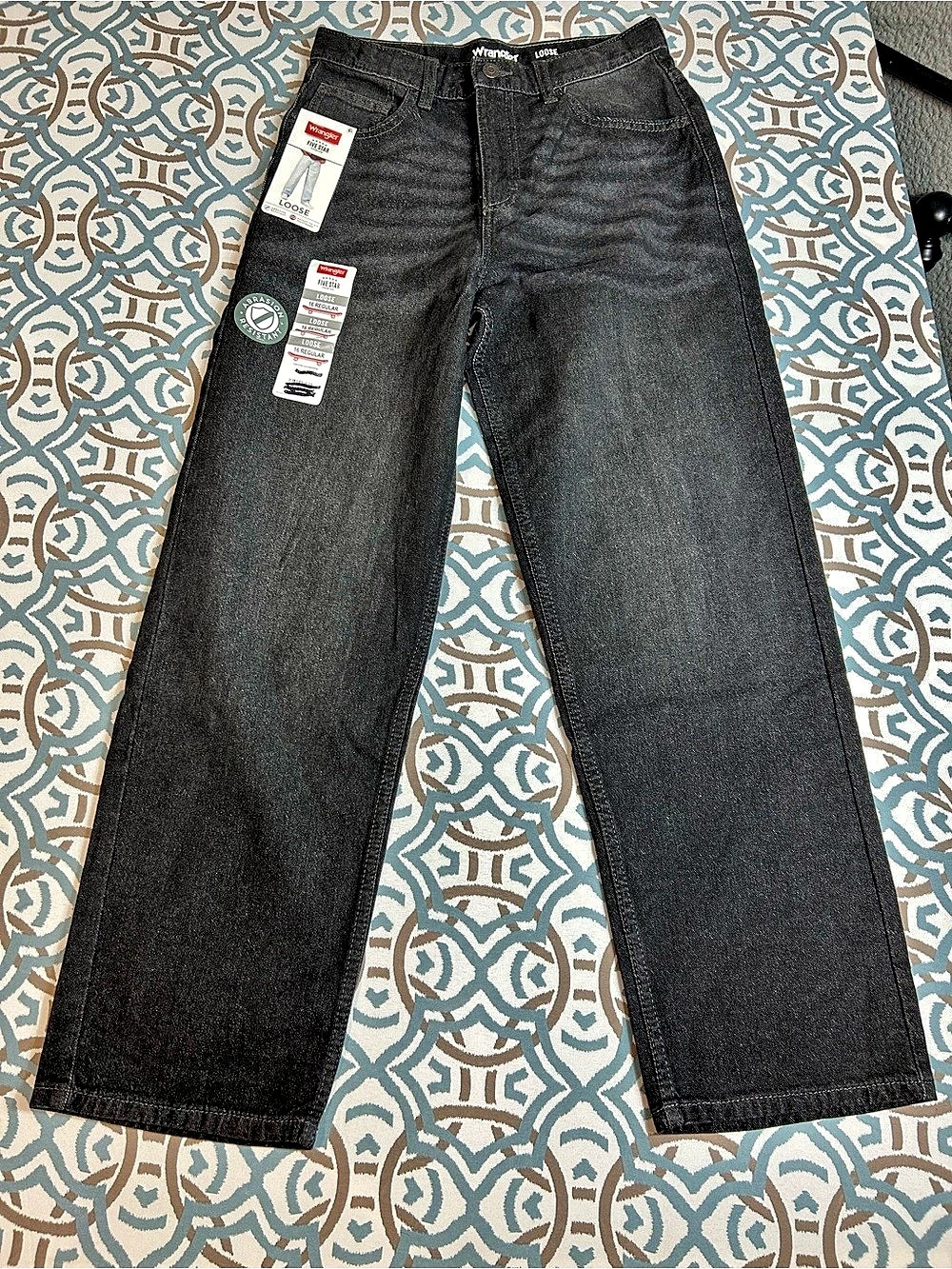 Wrangler Five Star Loose boys Black Jeans Size 16 NWT